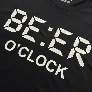Black tank top with digital clock design in white on a neutral background