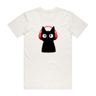 Black Cat Listening To Music - Music T-Shirt - Natural