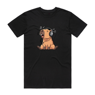 Capy Headphones - Music T-Shirt - Black