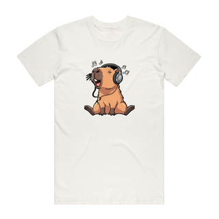 Capy Headphones - Music T-Shirt - Natural