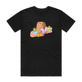 Capybara Reading - Graphic T-Shirt - Black