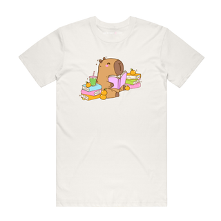 Capybara Reading - Graphic T-Shirt - Natural