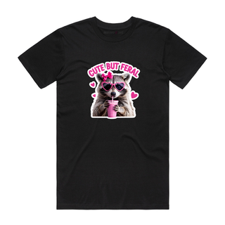 Cute But Feral (Sunglasses) - Funny T-Shirt - Black