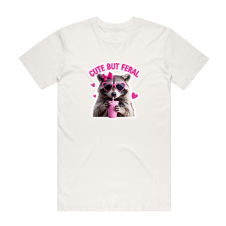 Cute But Feral (Sunglasses) - Funny T-Shirt - Natural