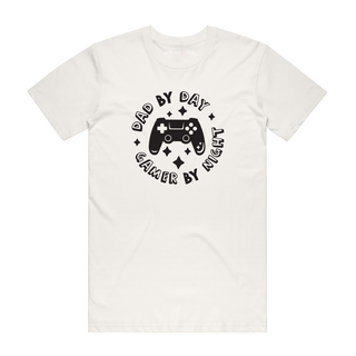 Dad By Day Gamer By Night - Dad T-Shirt - Natural