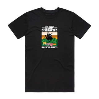 Easily Distracted By Cats And Plants - Cat T-Shirt - Black