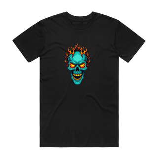 Flame Skull Head - Halloween T-Shirt - Black