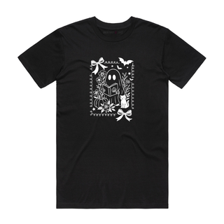 Ghost Read Book Flowers - Halloween T-Shirt - Black