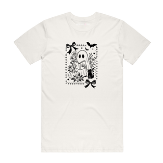 Ghost Read Book Flowers - Halloween T-Shirt - Natural