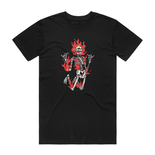 Flaming Skeleton  - Halloween T-Shirt - Black