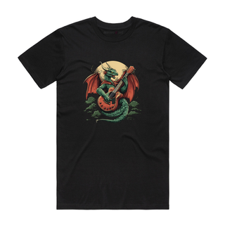 Guitar Playing Dragon - Music T-Shirt - Black