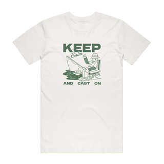 Keep Calm And Cast On - Fishing T-Shirt - Natural