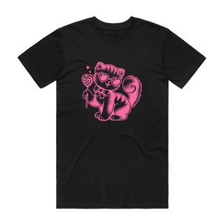 Lollypop Cat (Pink) - Graphic T-Shirt - Black