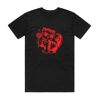 Lollypop Cat (Red) - Graphic T-Shirt - Black