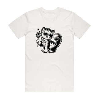 Lollypop Cat (black) - Graphic T-Shirt - Natural