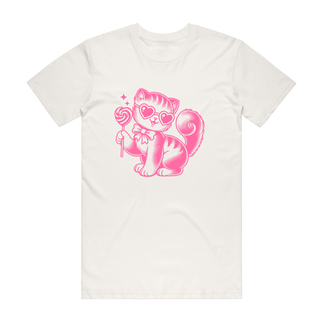 Lollypop Cat (pink) - Graphic T-Shirt - Natural
