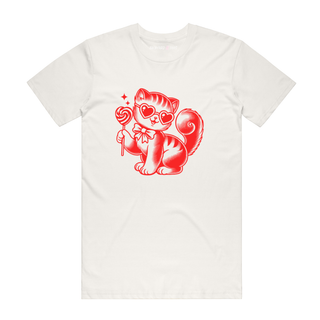 Lollypop Cat (red) - Graphic T-Shirt - Natural