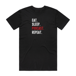 Podcast Repeat - Slogan T-Shirt - Black