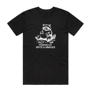 Powered By Spite And Snacks - Funny T-Shirt - Black