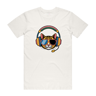 Rainbow Cat Headphones - Cat T-Shirt - Natural