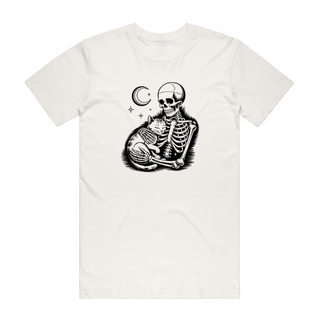 Skeleton Hugging Cat - Halloween T-Shirt - Natural