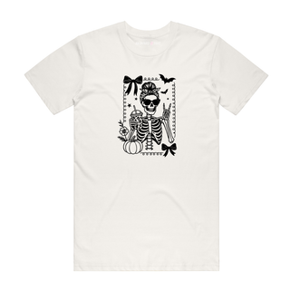 Skeleton Leopard Printed Coffee - Halloween T-Shirt - Natural