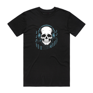Skull Music (Blue) - Music T-Shirt - Black