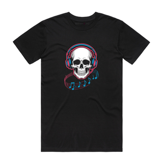 Skull Music (Pink) - Music T-Shirt - Black