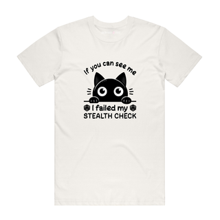 Stealth Check - Cat T-Shirt - Natural