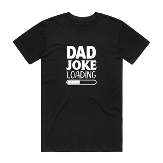 Black t-shirt with 'Dad Joke Loading' text on a white background