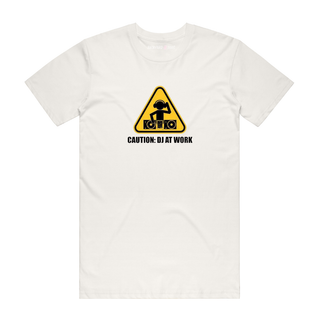 Caution DJ At Work (Triangle) - Music T-Shirt - Natural