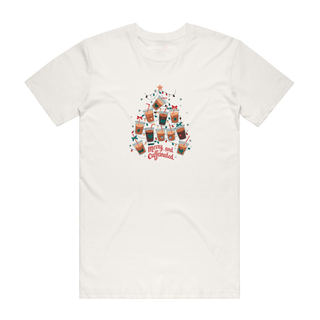 Merry And Caffinated - Christmas T-Shirt - Natural