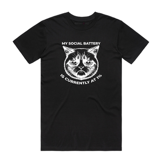 Social Battery - Funny T-Shirt - Black