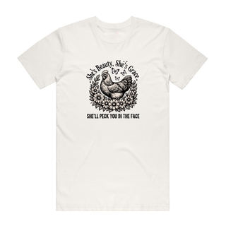 She'll Peck You In The Face - Funny T-Shirt - Natural
