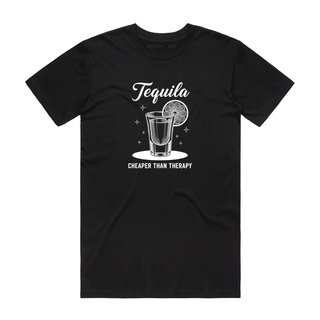 Tequila. Cheaper Than Therapy - Funny T-Shirt - Black