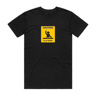 Caution DJ At Work (Yellow) - Music T-Shirt - Black