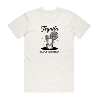 Tequila Cheaper Than Therapy - Funny T-Shirt - Natural