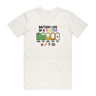 Battery Life Of A Teacher - Graphic T-Shirt - Natural