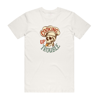 Cooking Up Trouble - Funny T-Shirt - Natural