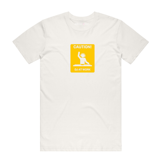 Caution DJ At Work (Yellow) - Music T-Shirt - Natural