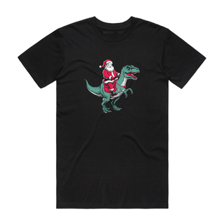 Dino Santa (Coloured) - Christmas T-Shirt - Black